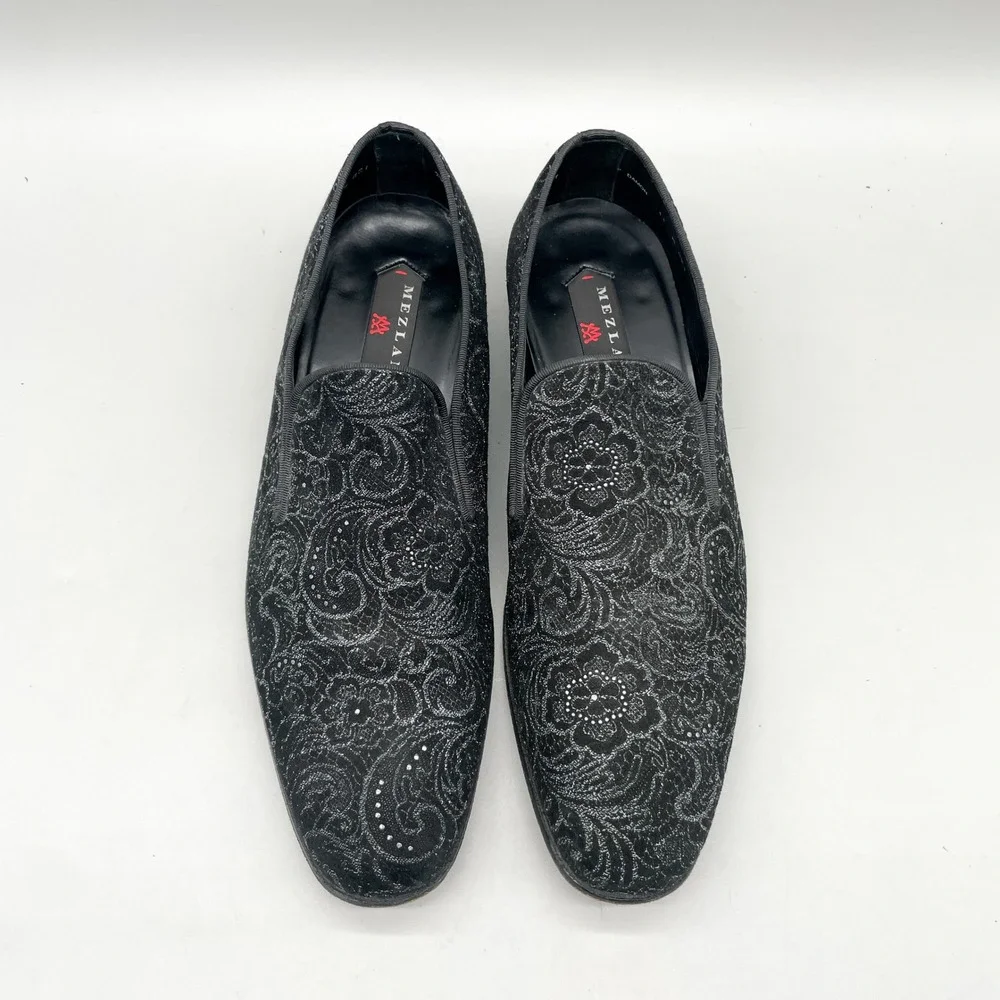 Mezlan Mens 11M Damon Loafers Black Silver Glitter Paisley Tuxedo Wedding Dandy